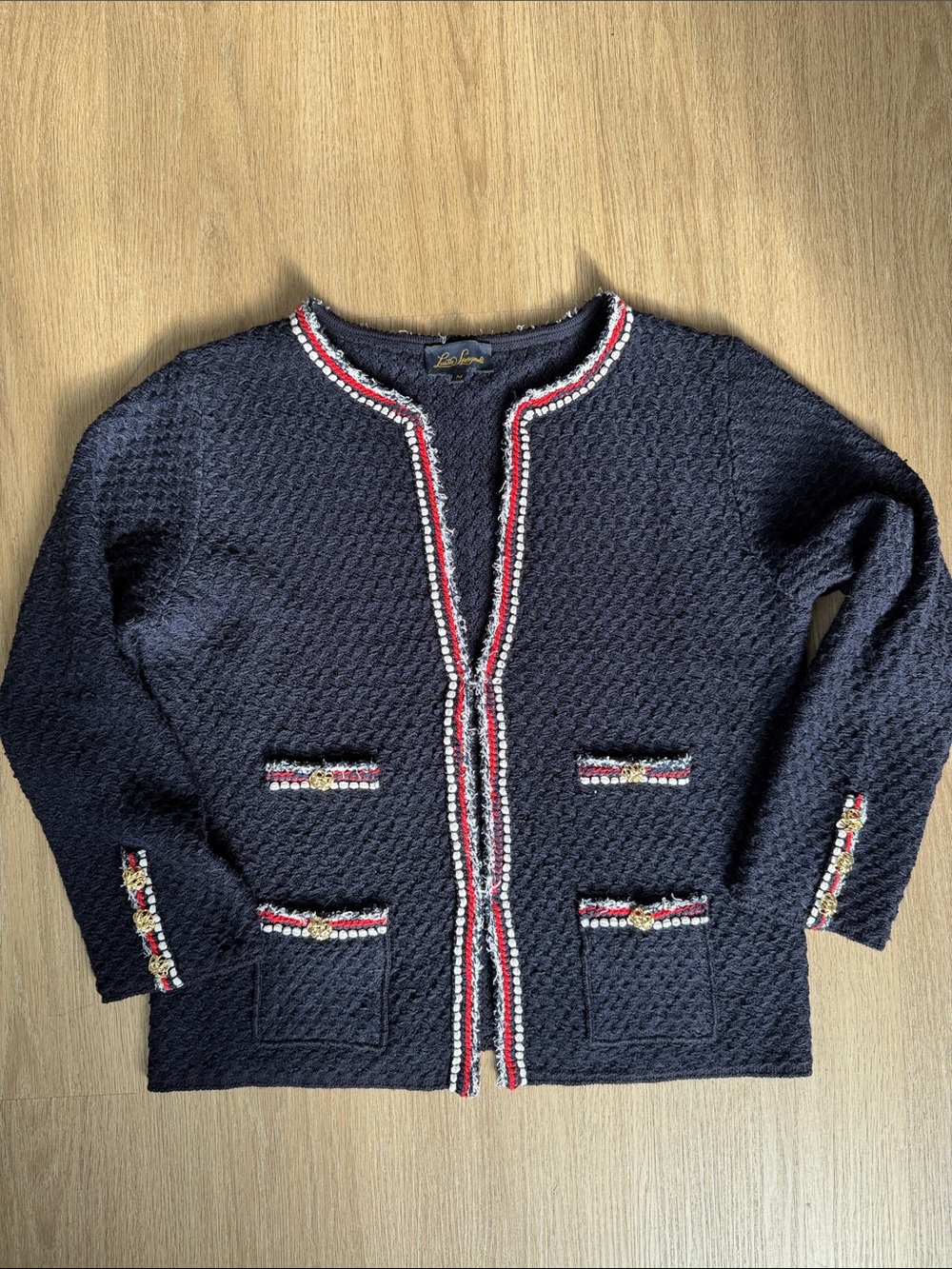 Luisa Spagnoli Millefiori Navy Wool Blend Cardigan Jacket Size M